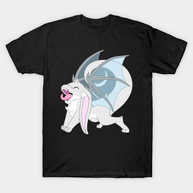 Happy yawning bunny dragon white T-Shirt by Femerithian